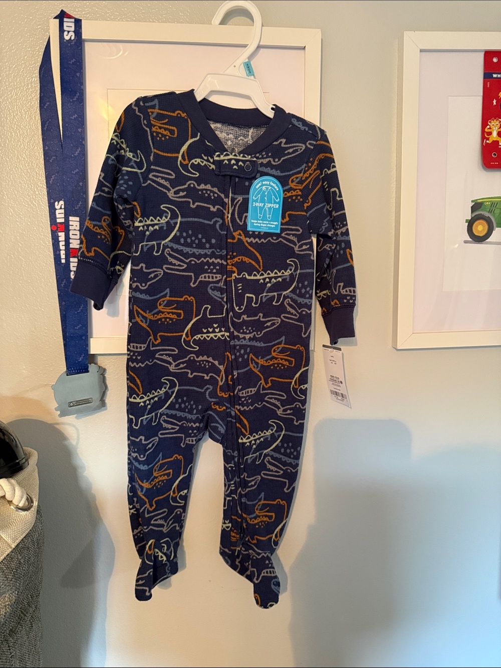 Carter’s Navy Alligator Print Footed One-Piece Pajamas 6 Months